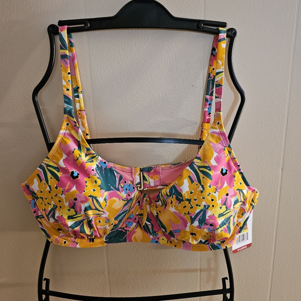 Orange and Pink Floral Anne Cole XL Bikini Top